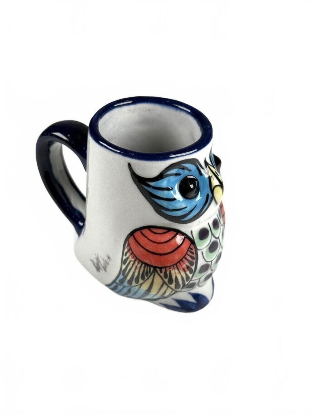 Palopo Guatemala Mayan Owl Mug Hand Painted Folk Art Earthenware Terracotta